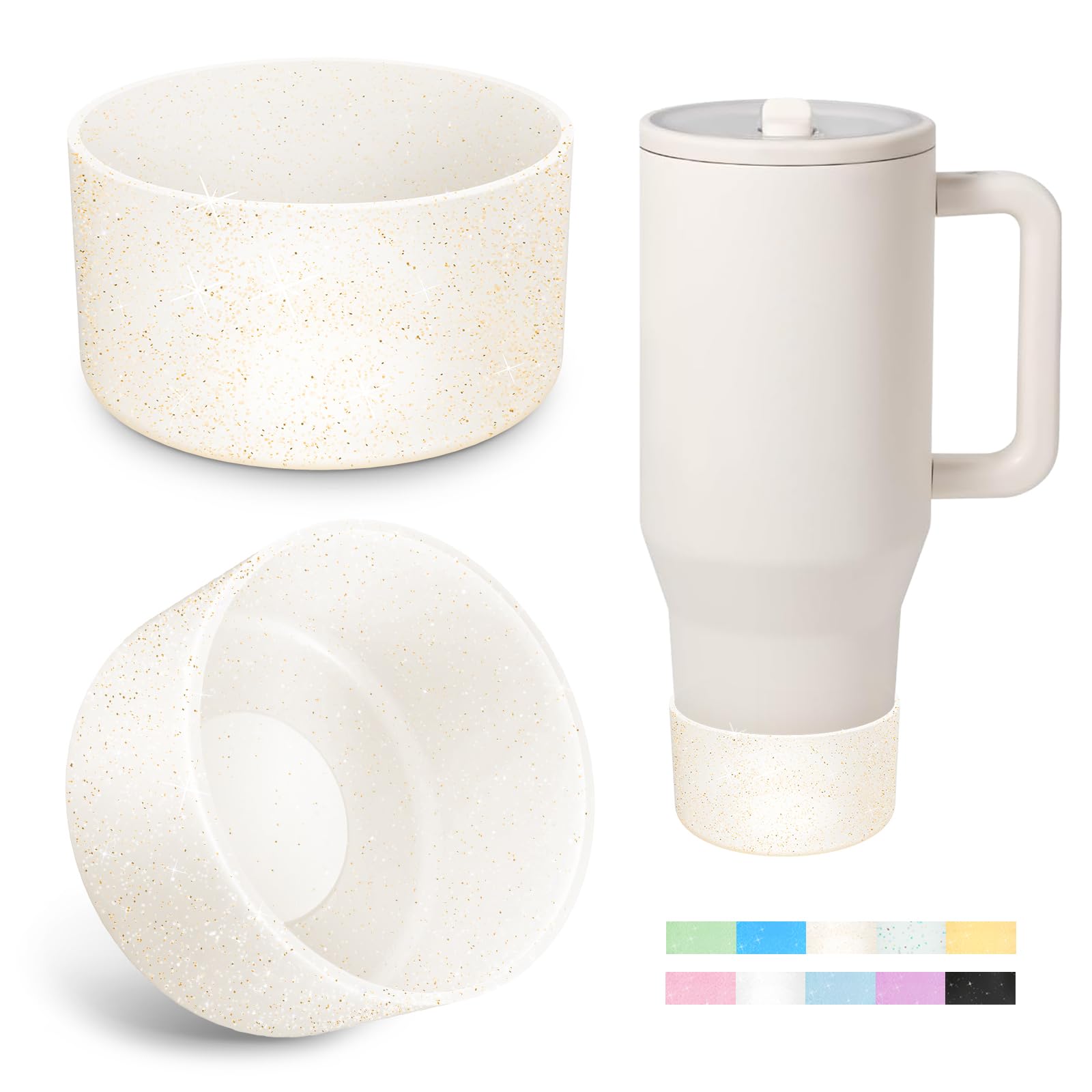 Allwith2PCS Glitter Silicone Boot for Hydrojug Traveler 32 oz 40 oz, Anti-Slip Protective Sleeve for Hydrojug Stainless Steel Tumbler, Bottom Cover Base Accessories