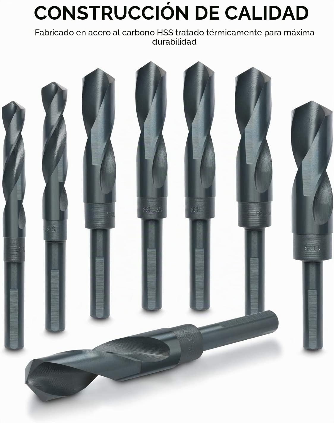 HILTEX 10005 - Juego de brocas jumbo Silver & Deming, 8 piezas, vástago de 1/2 pulgada, juego de brocas grandes industriales de 9/16 pulgadas a broca de 1 pulgada, brocas de metal para acero, brocas