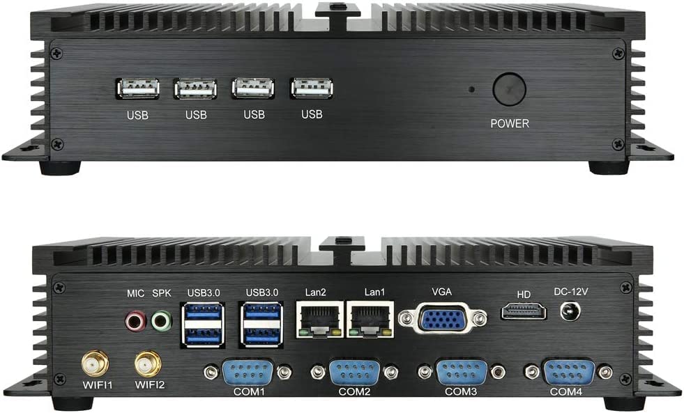 Image of KINGDEL Fanless Industrail Computer, Mini Desktop PC with Celeron 1037U Dual Core CPU, 8GB RAM, 512GB SSD, 2xNICs, 4xUSB 3.0, 4xCOM RS232, HD Port