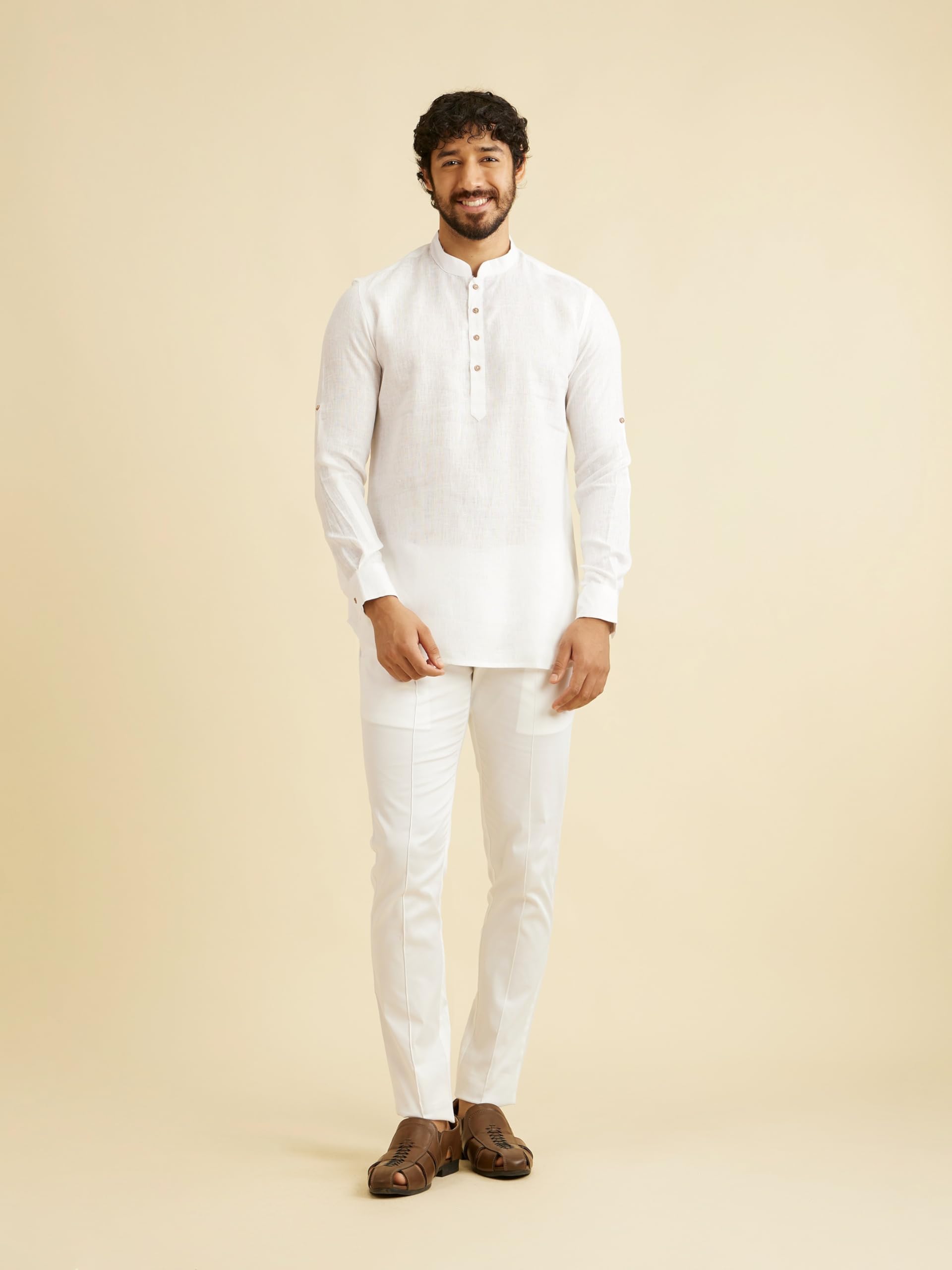 Manyavar Męskie spodenki Kurta Solid Linen (1 szt.)
