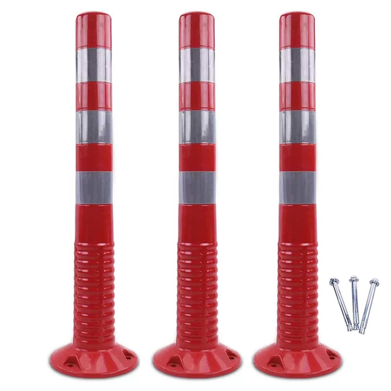 Poteau de stationnement, 3 barrières de sécurité de Type cône de signalisation - Bornes de stationnement Flexibles en PVC avec Bande réfléchissante et boulons d'expansion pour la Gestion des