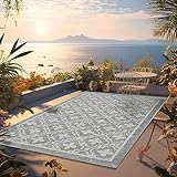 Outdoor Teppich Wetterfest, 160x230cm Balkon Teppich, Autumn Camping Teppich Boho, Outdoorteppich für Terrassenfreigabe, Waschbarer Teppich Outdoor Anti-Rutsch, für In Outdoor, Living Room,GrauLattice