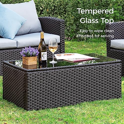 SUNVIVI OUTDOOR Outdoor Patio Couch with Coffee Table, All Weather PE Wicker Rattan Patio Sofa with Upgraded Cushions, Outdoor Furniture for Lawn Backyard Poolside Porch Garden, Gray - Thumbnail 5