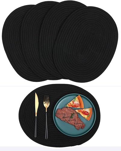 Miniatura 8 de Kosmeey Manteles individuales tejidos, de ratán, manteles individuales de algodón, manteles de mimbre, bohemios, trenzados, resistentes al calor,