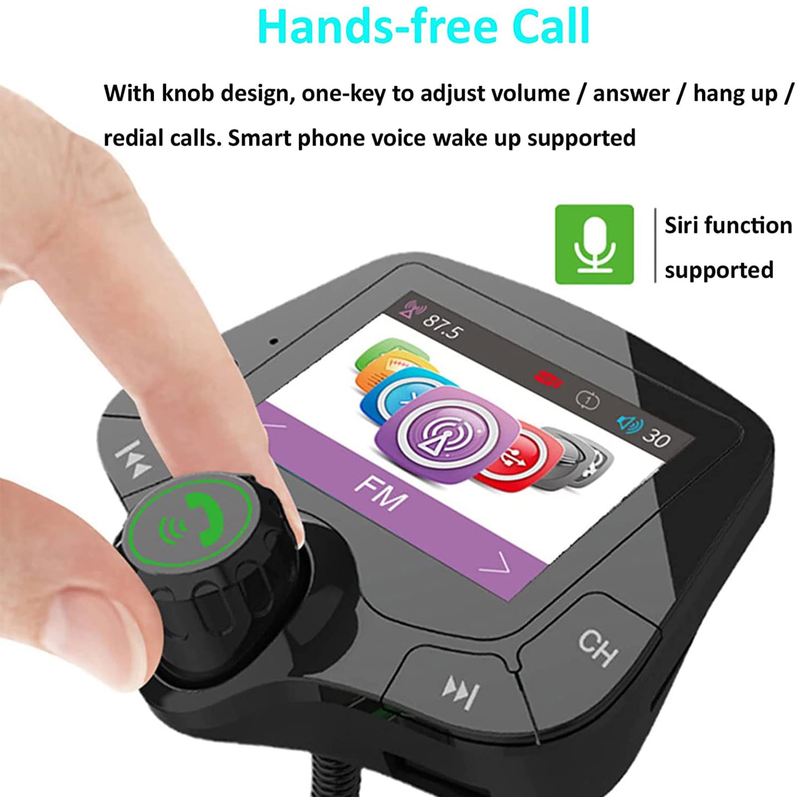Kettles Transmisor de FM de Bluetooth para automóvil, Adaptador de transmisor de Radio de automóvil Bluetooth MP3 Music Player Manos Kit de Coche Libre QC 3.0 Adaptador de Cargador de automóvil