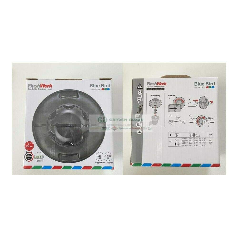 Blue Bird Testina Universale decespugliatore Carica Veloce batti e Vai 130 mm con 2 adattatori