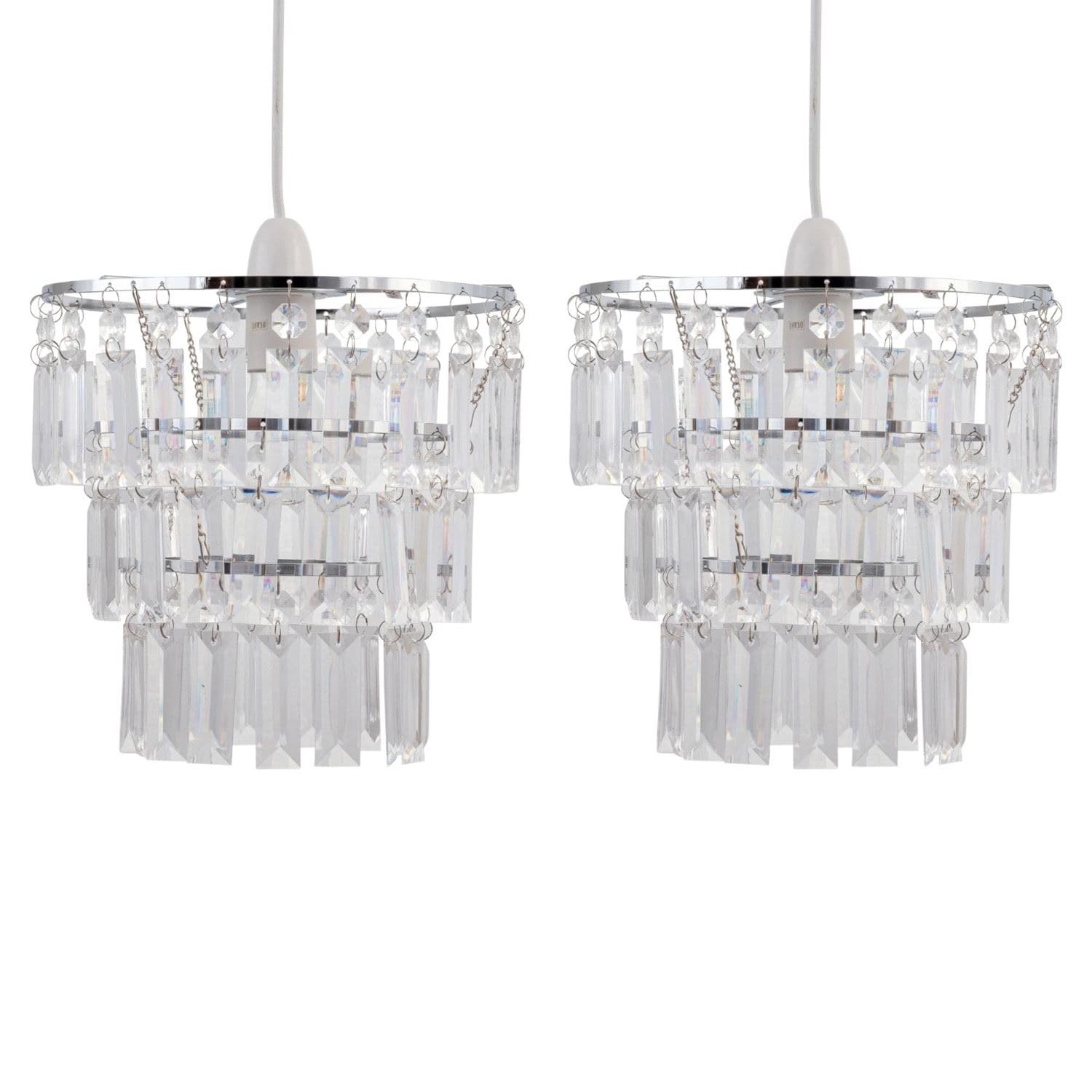 Pair of Modern Three Tier Ceiling Light Shades Pendant Acrylic Droplets from Chrome Frame Modern Pendant Shades Easy Fit - No Wiring Required
