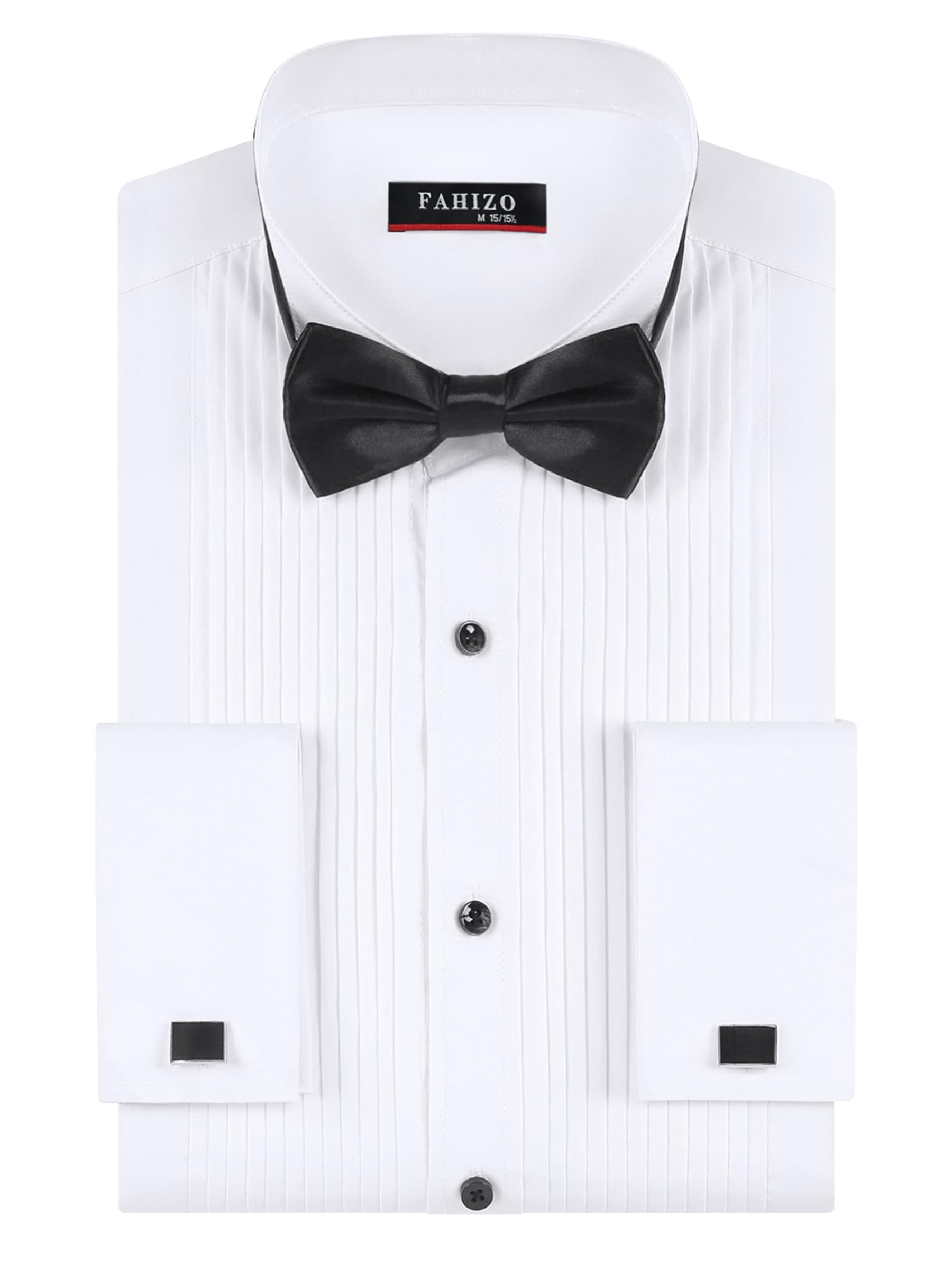 FAHIZOMen's White Tuxedo Shirt with Wing Collar, French Cuffs & Accessories