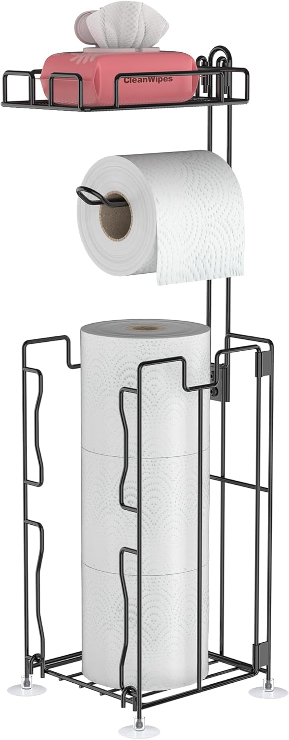 GEEDIAR Toilet Roll Holder Free Standing Folding Toilet Paper Holder