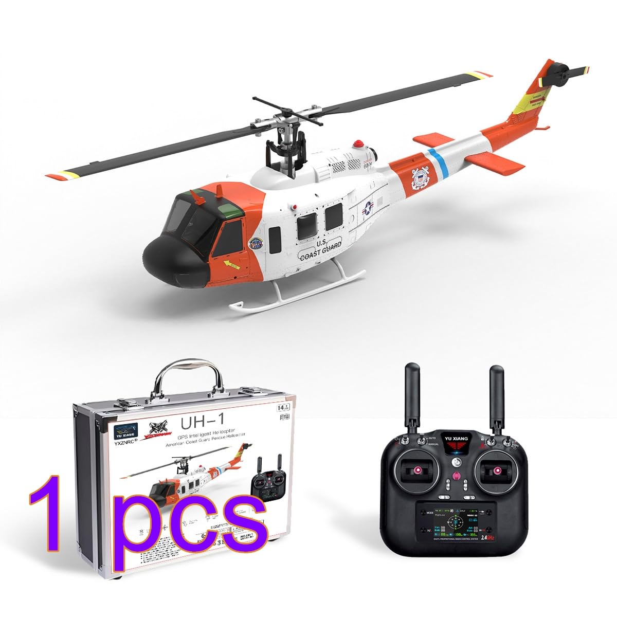 Helikopter RC, F07S UH-1 Huey 1/34, zdalnie sterowany helikopter, 2,4 G, 6 CH, helikopter wojskowy z pozycjonowaniem GPS do utrzymania wysokości, zabawka prezent dla dorosłych - RTF