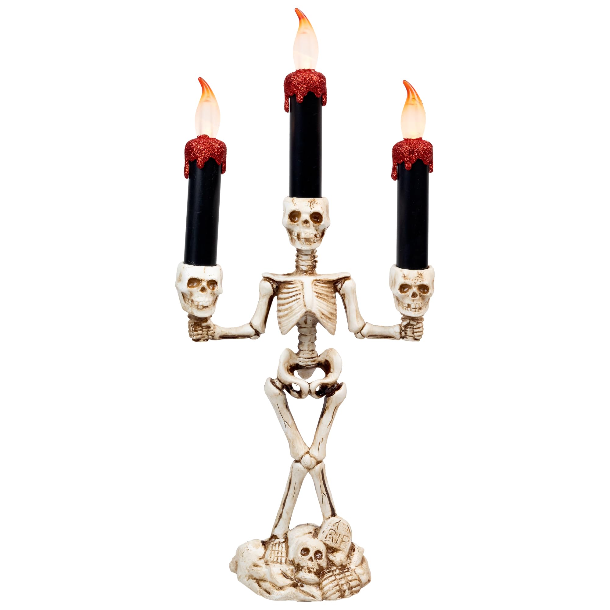 northlight dripping flameless candles skeleton halloween candelabra - 14.5" - amber lights