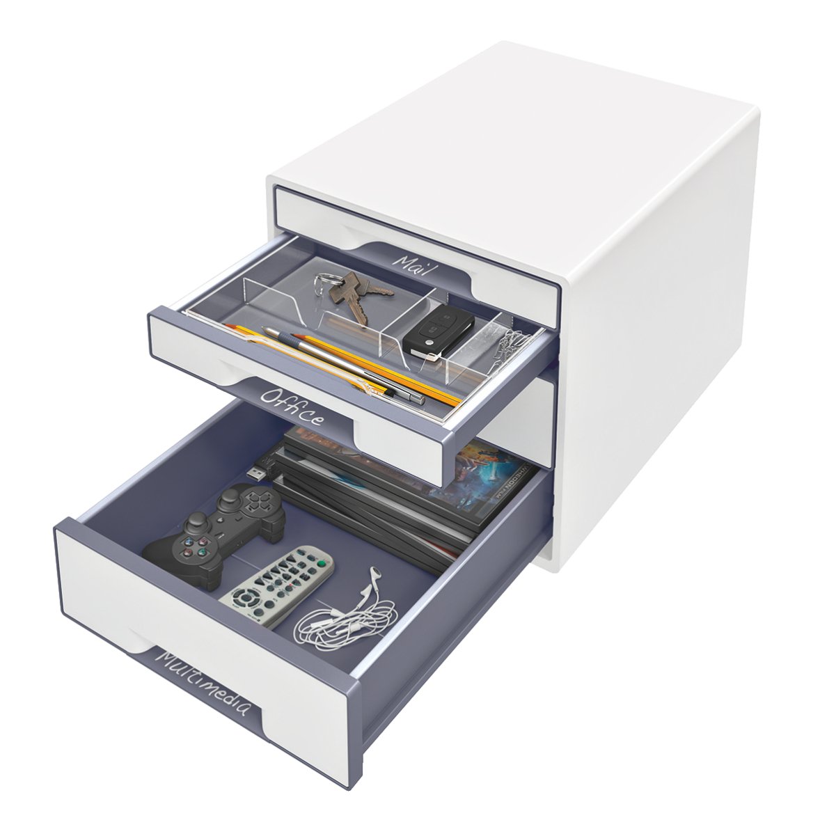 Leitz WOW Cube Cassettiera a 4 Cassetti, Organizer per Riporre Documenti, Cataloghi e Riviste in Formato A4, Adatta per Casa e Ufficio, Grigio, 52132001
