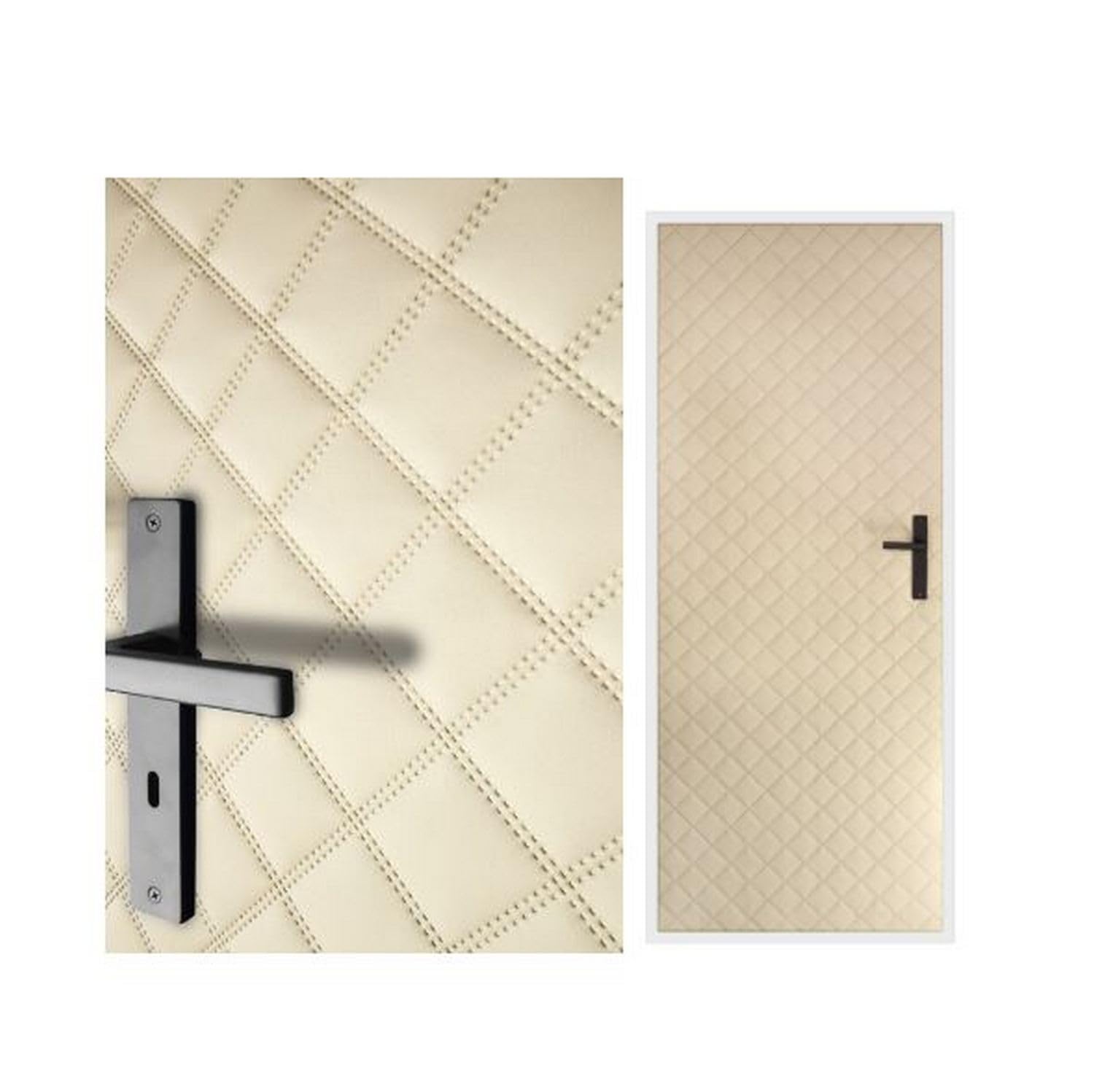 Türverkleidung 115x215 cm Türpolsterung Schallschutz Komplettpaket XXL Wärmedämmung Tür Reparatur für Innentüren Kunstleder Steppung 7x7 cm (Beige)