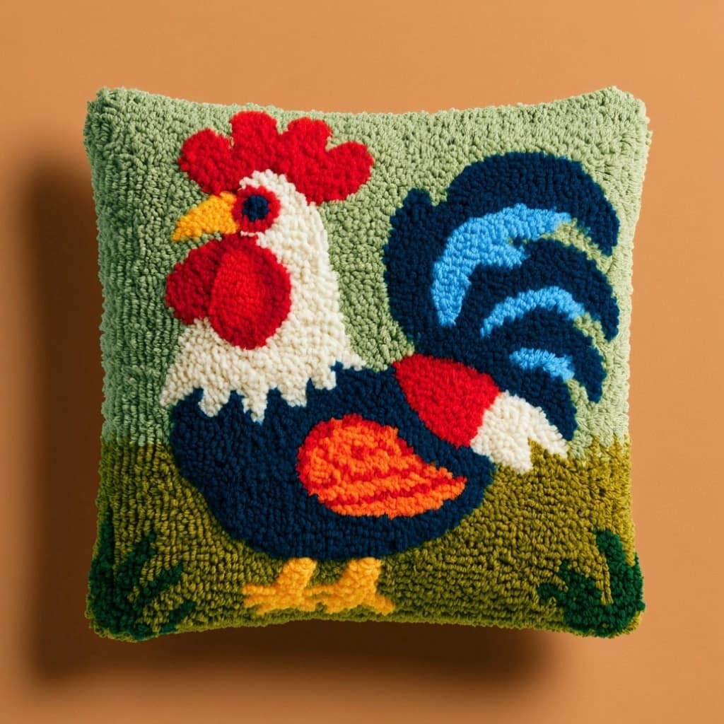 AxiangziK Latch Hook Cushion Kit,Rooster DIY Throw Pillow Cover 43X43Cm
