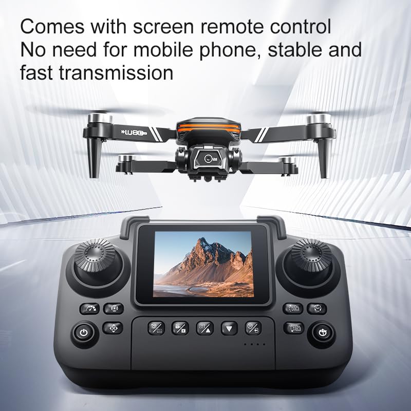 LU80 Drone con cámara 4K dual, evitación de obstáculos inteligente, transmisión WiFi en tiempo real, estabilización óptica, vuelo estacionario preciso, mando a distancia con pantalla (azul)