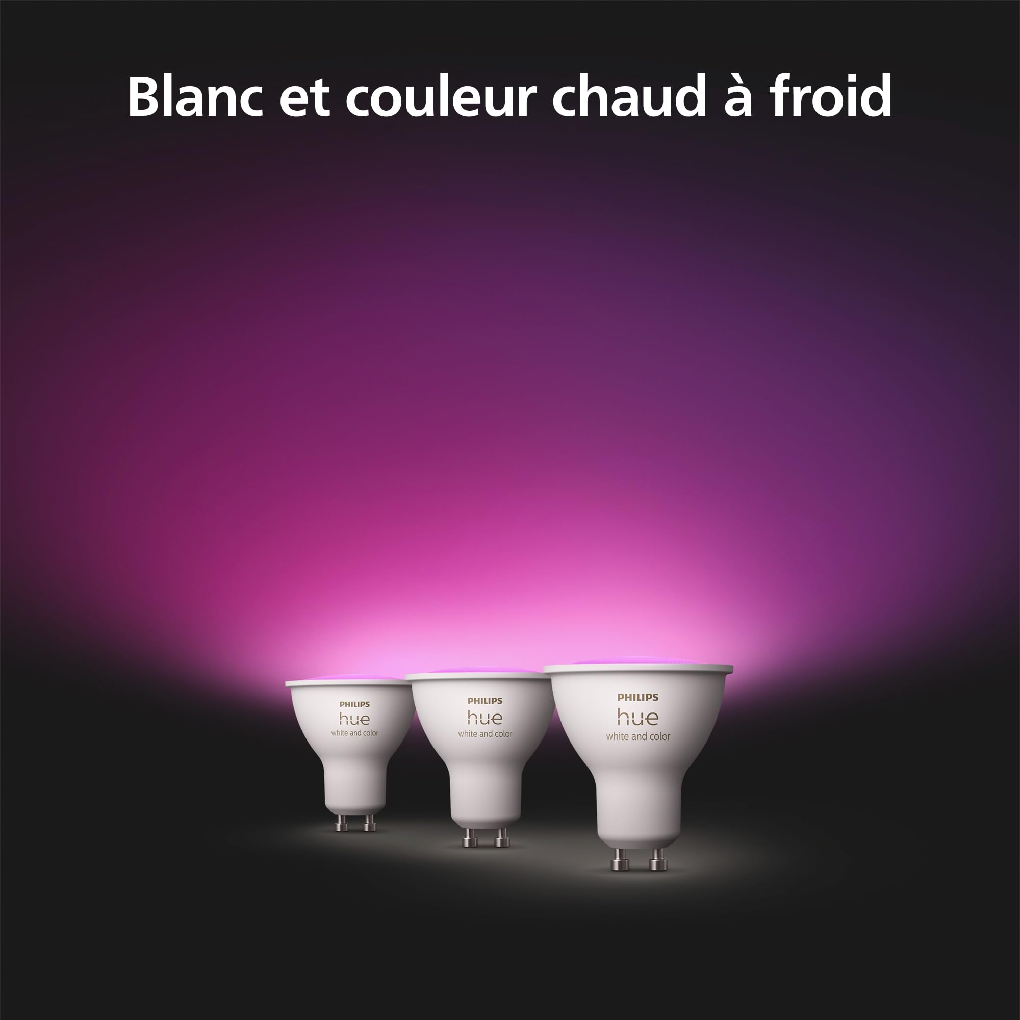 Philips Hue White and Color Ambiance Ampoule LED connectée Pack de 3, culot GU10, 400 lumens, Compatible Bluetooth. Fonctionne avec Alexa, Google Assistant et Apple HomeKit