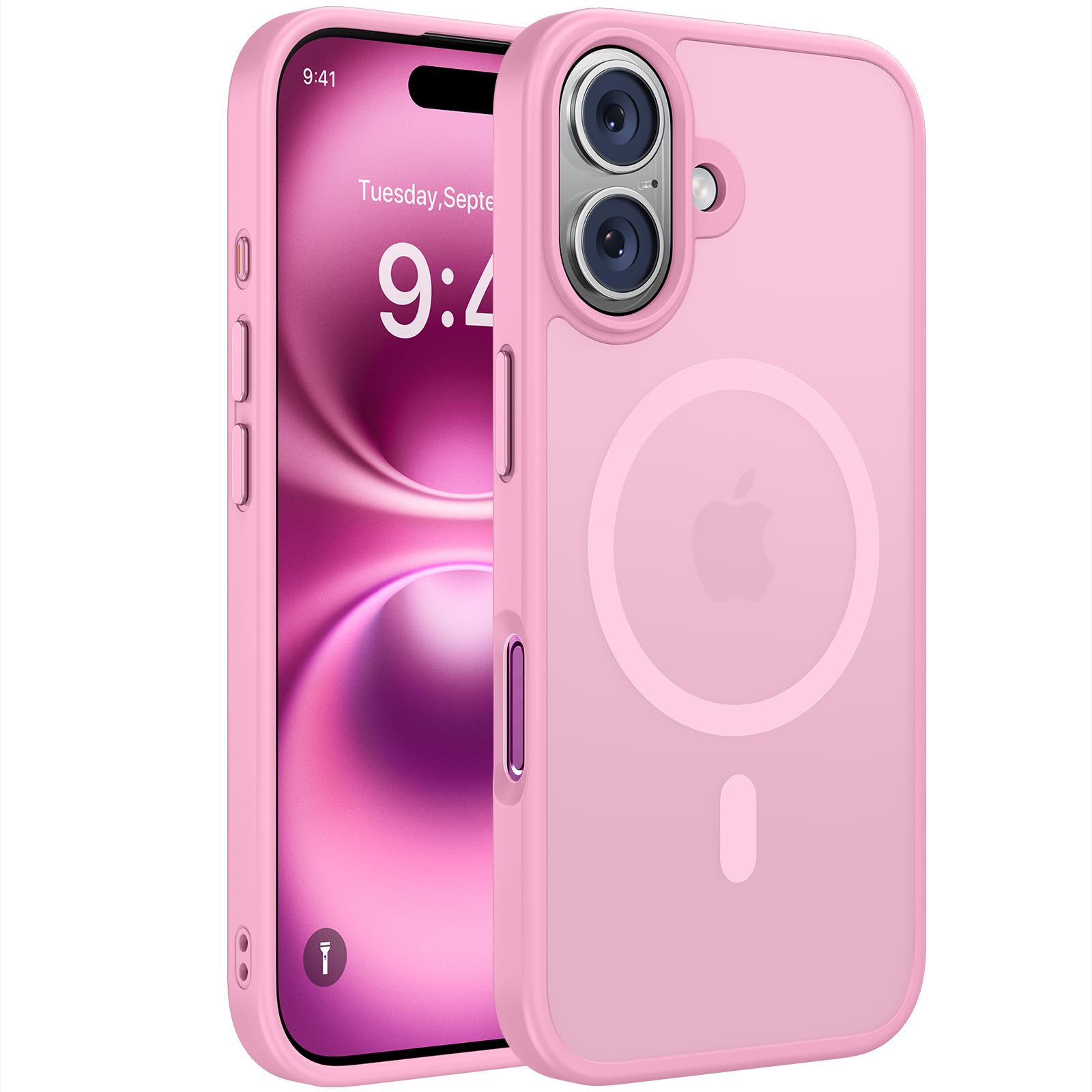 Miracase Magnetic Series for iPhone 16 Case [Compatible with MagSafe] Military-Grade Protection, Anti-Fingerprint, Slim Phone Case for iPhone 16 6.1 inch - Messy Pink