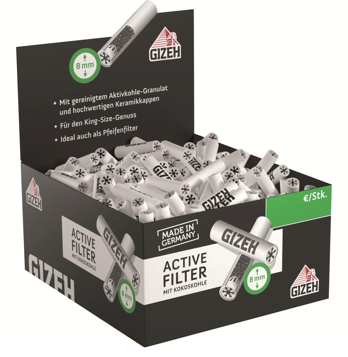 3 Boxen GIZEH Active Filter 8 mm Durchmesser, Aktivkohlefilter in der 200er-Box