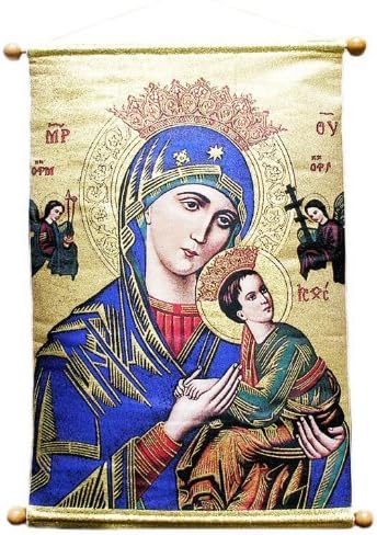 Tapiz de ayuda perpetua de Nuestra Señora, bandera de Virgen María y Cristo, 24 1/2 pulgadas, regalo religioso para colgar en la pared