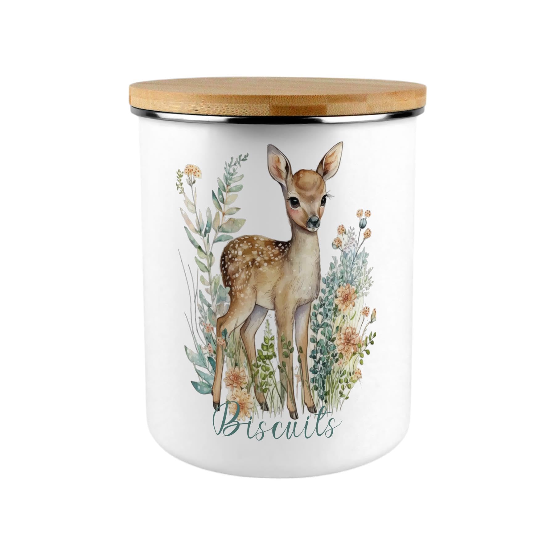 Floral Deer Biscuit Storage Canister - Pretty 2.7L Extra-Large Enamel Home & Kitchen Organisation Container