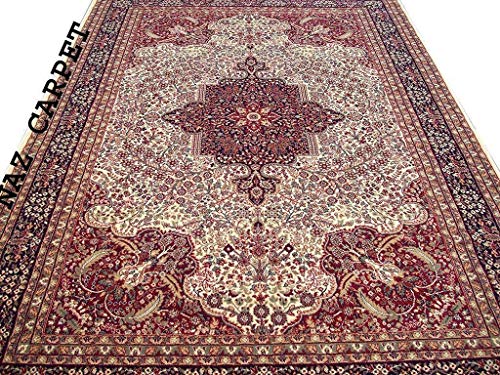 Image of Kashmiri Traditional Woollen Carpet with Advanced 1 Inch Thickness & Classical Look 150x200cm (5x7 Feet) Color Ivory