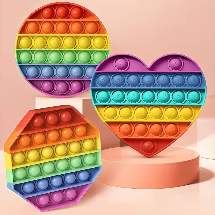 Image of Pop It Fidget Toys, Push Pop Bubble Fidget Sensory Toy, Autism Special Needs Silicone Stress Relief Toy, Great Fidget Toy for Kids and Adults ( 3 pcs)