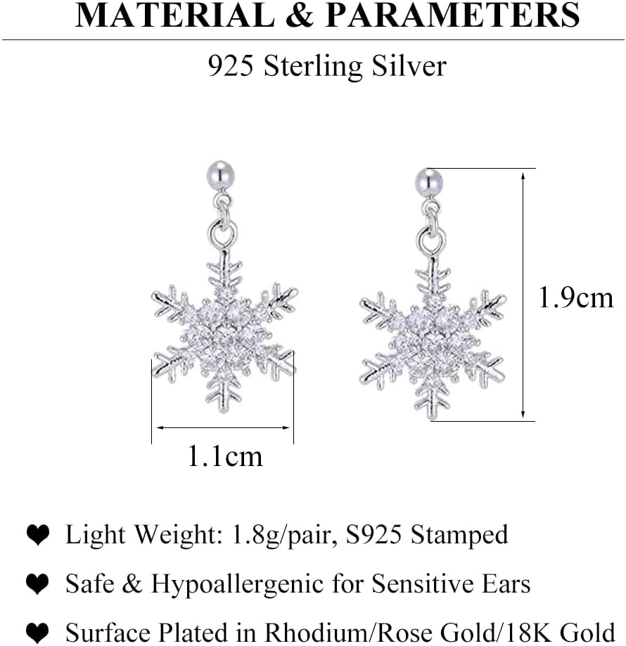 SLUYNZ Solid 925 Sterling Silver Sparkling CZ Snowflake Studs Earrings for Women Teens Snowflake Earrings Studs