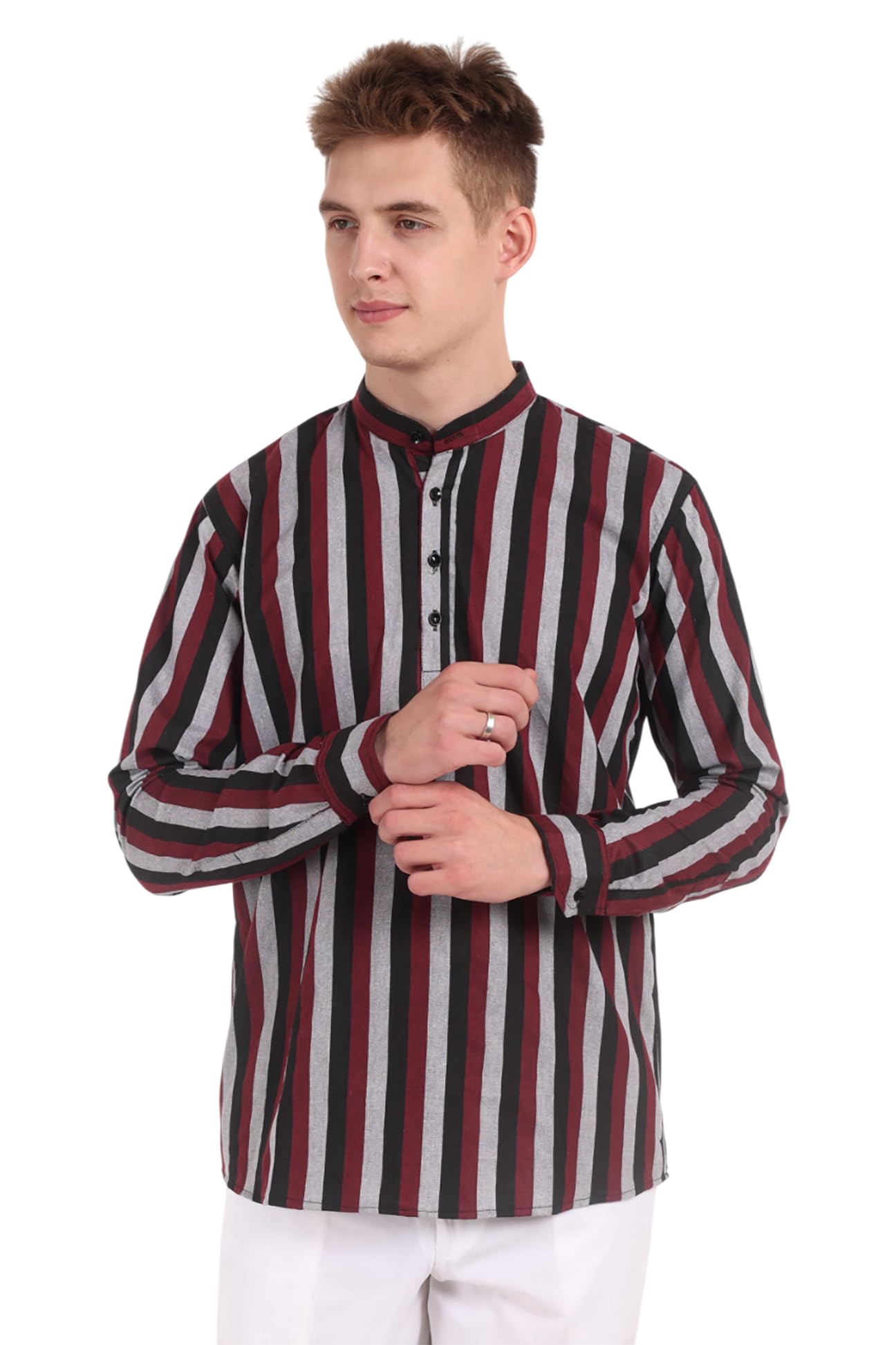 febri Men's Cotton Blend Casual Striped Full Sleeves Short Kurta | Casual Kurta for Men-picture-33