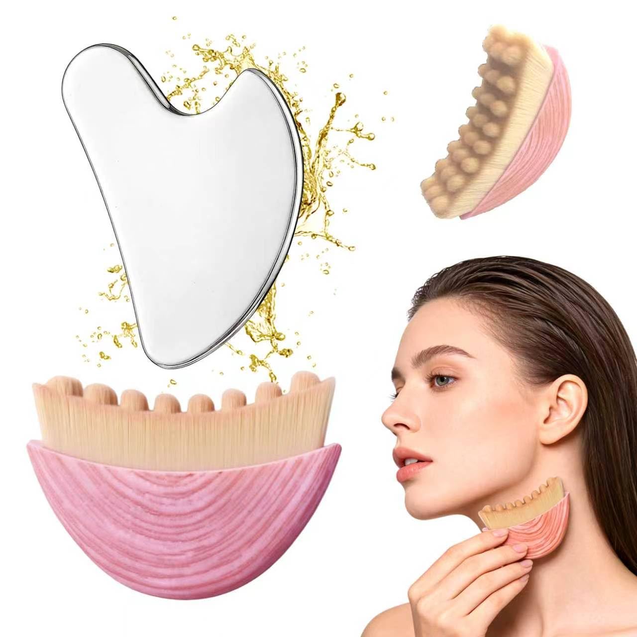 Lymphatic Contour Face Brush & Gua Sha Tool Set - Sculpting