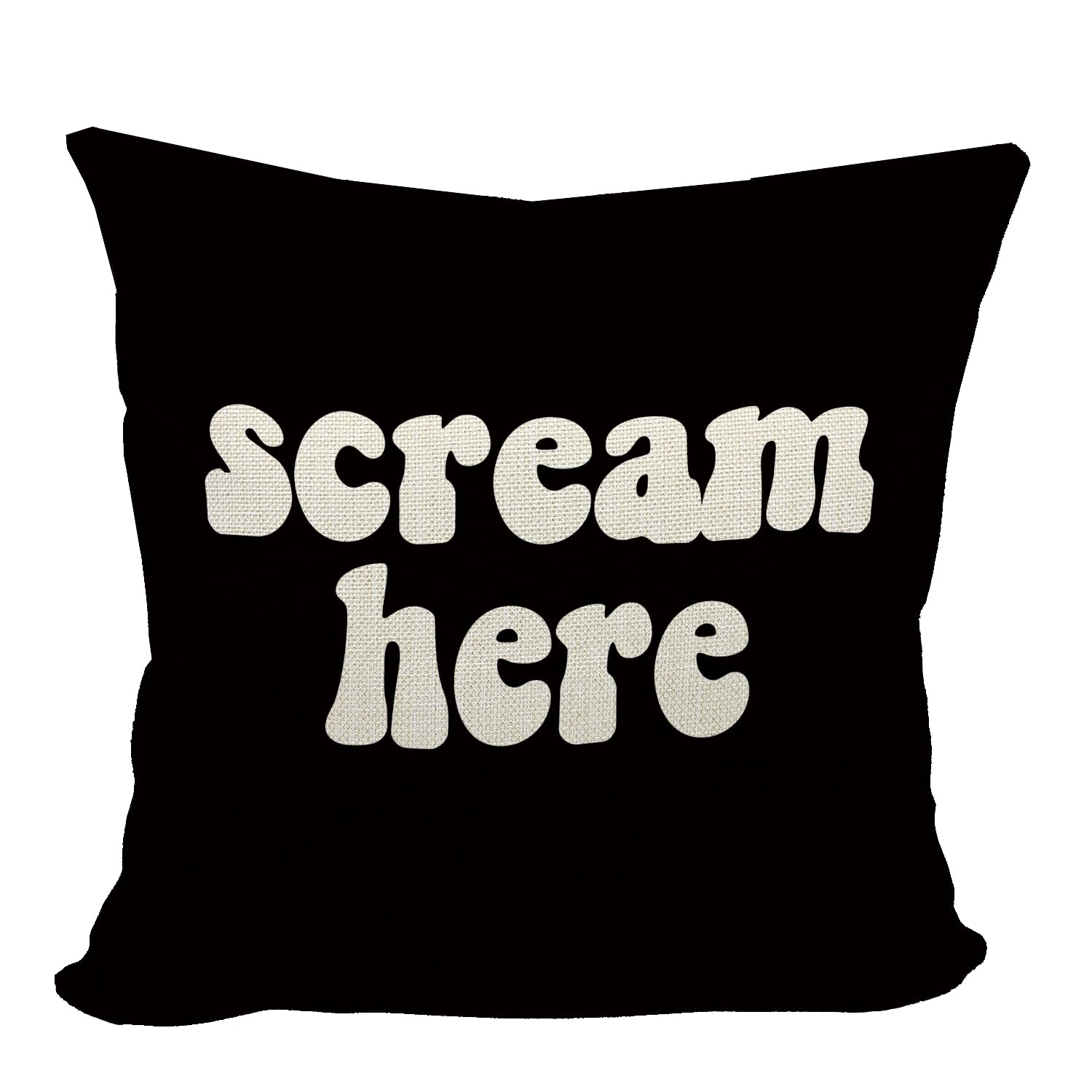 Mancheng-zi Funny Scream Decor, Scream Pillow Covers 18x18, Fun Pillows,Fun Throw Pillows,Funny Throw Pillows,Fun Decorative Pillows,Scream Here Funny Humor Throw Pillow Case(Black)