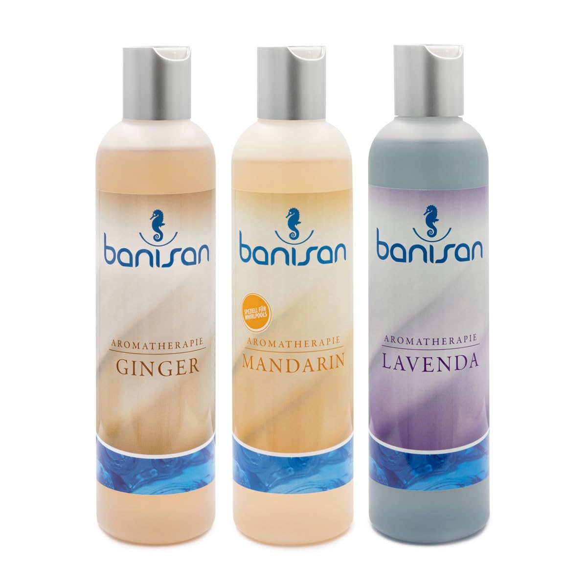 3er Set Badezusätze Lavenda, Ginger, Mandarin, Aromatherapie 3x 250 ml, ergiebig, nicht schäumende Rezeptur, speziell für Whirlpools, perfektes Geschenk zu jedem Anlass, verwöhnt die Sinne