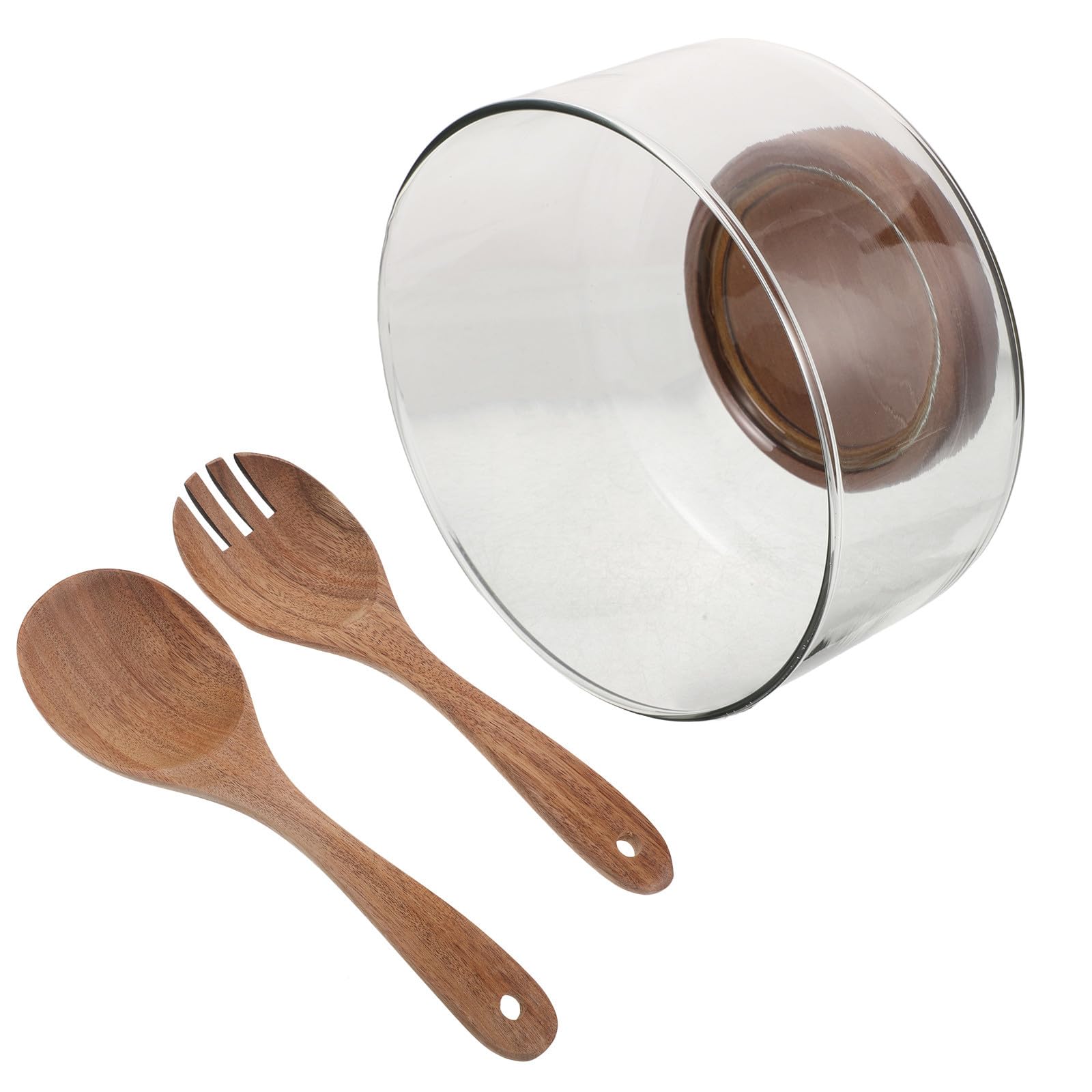 Ensaladera de Vidrio con Base de Madera Resistente al Calor de 1.7l para Barra de Ensaladas y Servir Vegetales con Diseño Moderno y Fácil Limpieza