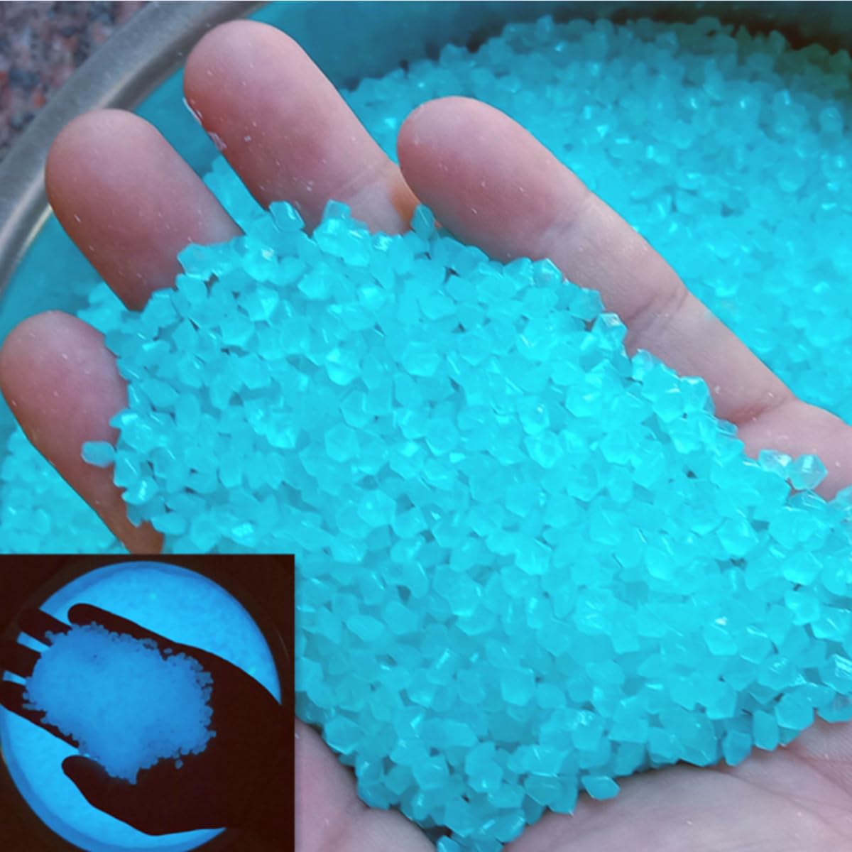 Lot de 6 000 petits graviers lumineux - Pierres fluorescentes pour aquarium - Pierres décoratives en résine - 3-5 mm - 150 g (bleu clair)