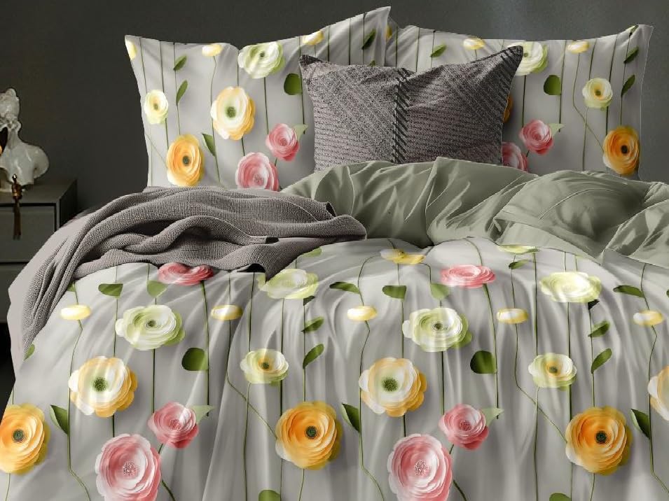 Image of 1 Reversible Comforter Super King Size 108 x 108 Both Side Same Print 1 Bedsheet King Size 108 * 108 inches and 2 Pillow Cover 4 Pieces Bedding Set | AC Quilt | AC Dohar-Multicolor