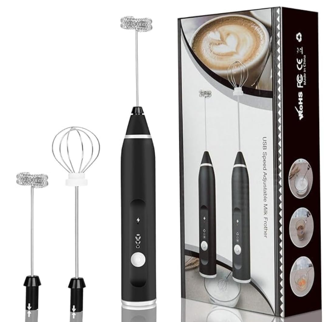 Electric Milk Frother with 2 Attachments (Double-Layer Frother & Egg Whisk), 3-Speed Adjustable, Rechargeable Handheld Coffee Mixer for Latte, Cappuccino, Drinks & Eggs Stainless Steel-image-27