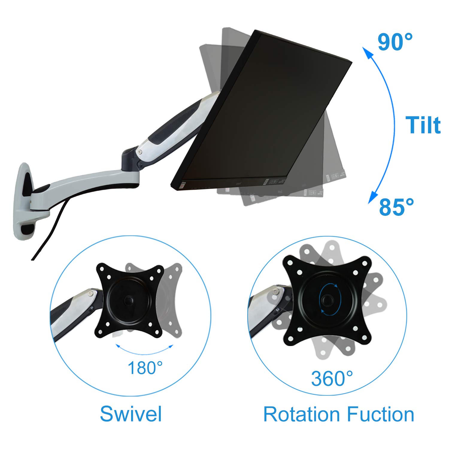 Supporto a parete per TV HFTEK Monitor Staffa a parete con molla a gas 0-8 kg - HF19DW