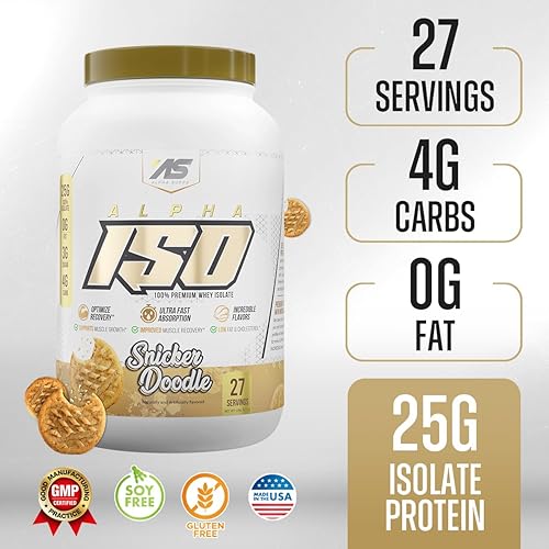 Miniatura 2 de Alpha Supps ISO, polvo aislado de proteína de suero de leche 100% bajo en carbohidratos, 0.88 onzas por porción, ayuda a apoyar el crecimiento