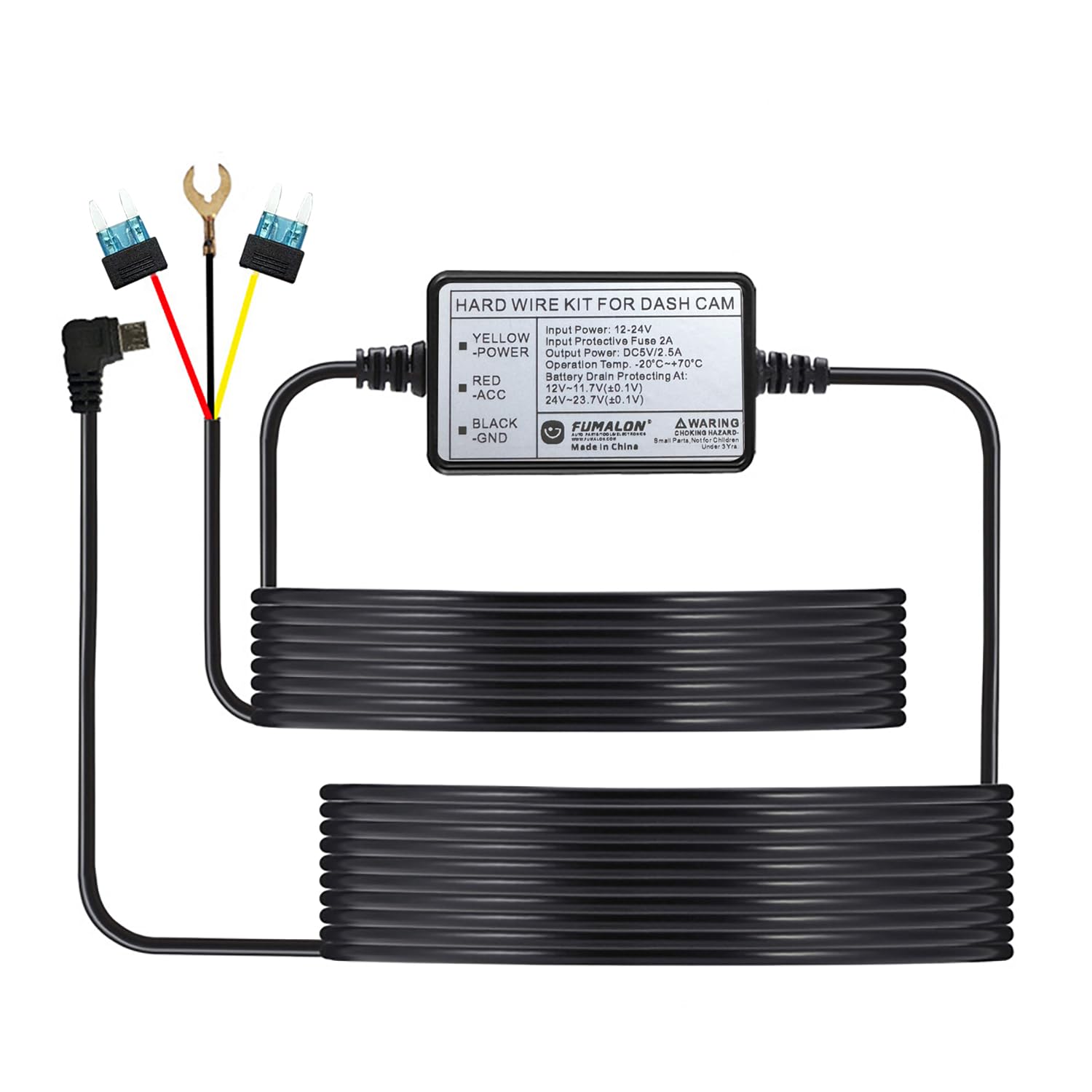 Câble de charge dashcam pour alimentation permanente 12-24V sans vider la batterie