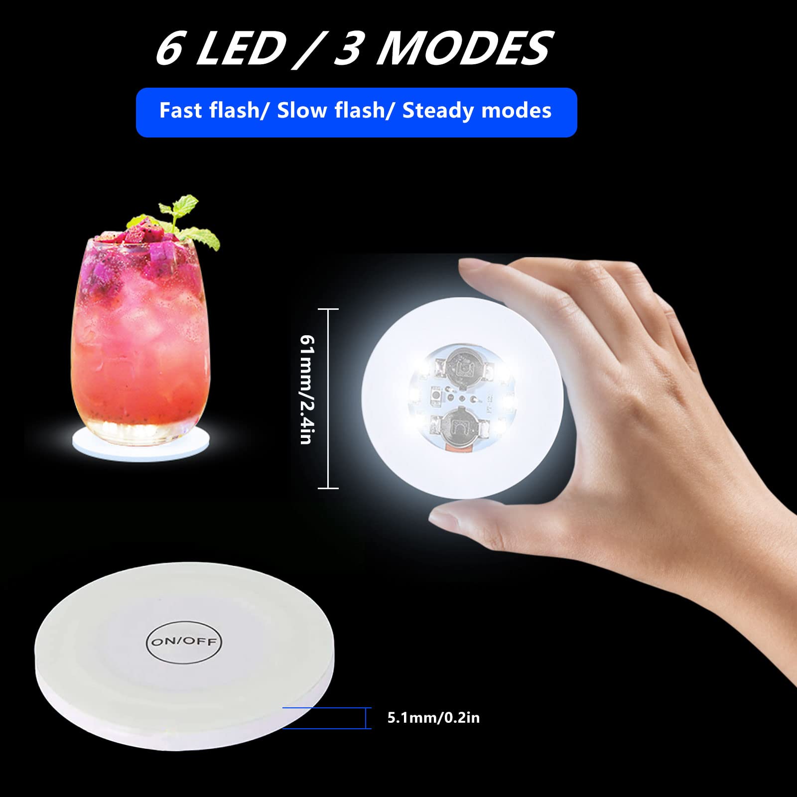 Sottobicchieri LED 35 Pezzi - Luci Adesive Per Bottiglie E Feste, Bianco - Foto 6