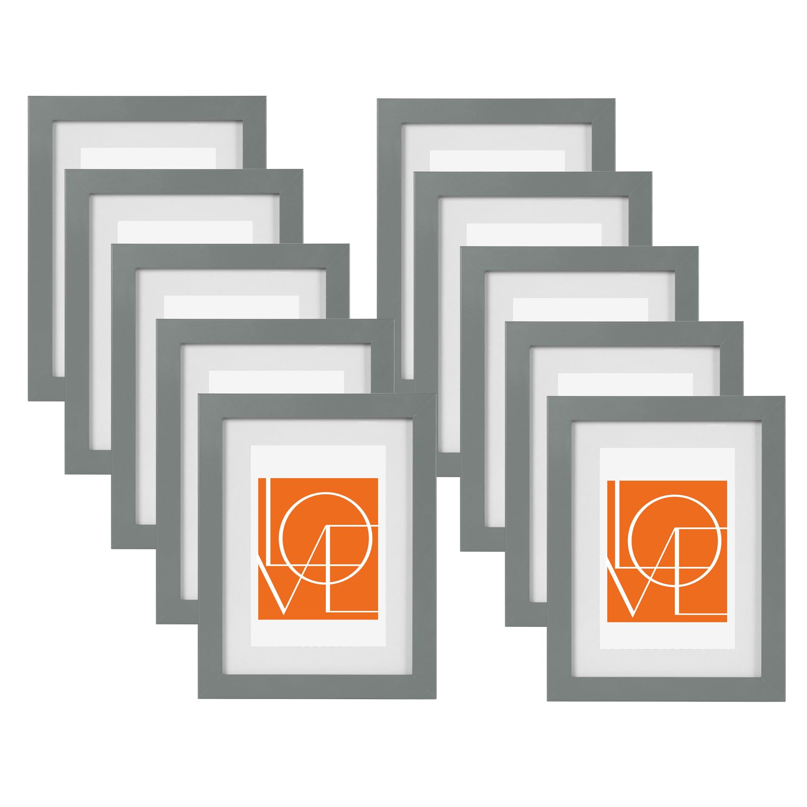 WOLTU Bilderrahmen A4 (21x29,7 cm) Grau, 10er Set MDF-Holz Fotorahmen mit Passepartout, bruchsichere PS-Platte zum Aufhängen und Aufstellen, Collage Wanddeko Rahmen