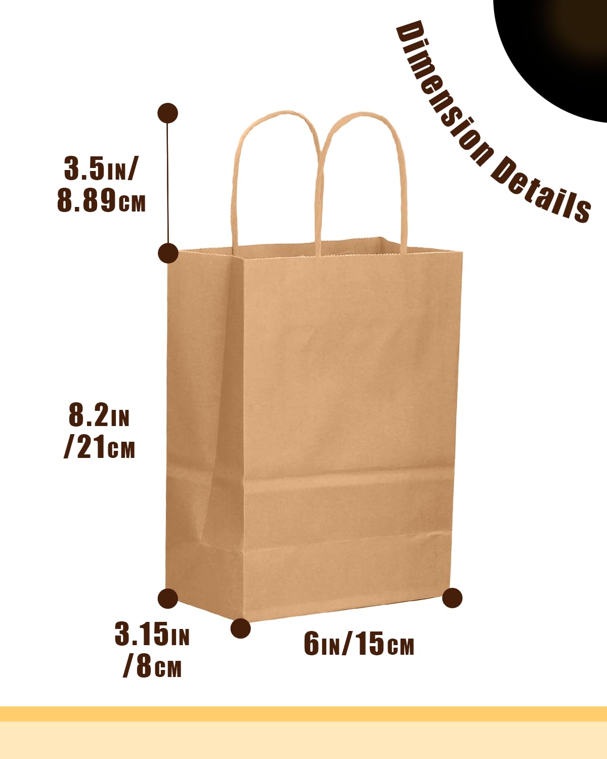 Gcardist 200 sacs-cadeaux marron avec poignées en vrac 21 x 15 x 8 cm (8,3" x 6" x 3,15"), petite taille, en papier kraft, plusieurs utilisations (21 x 15 x 8 cm, petite taille)