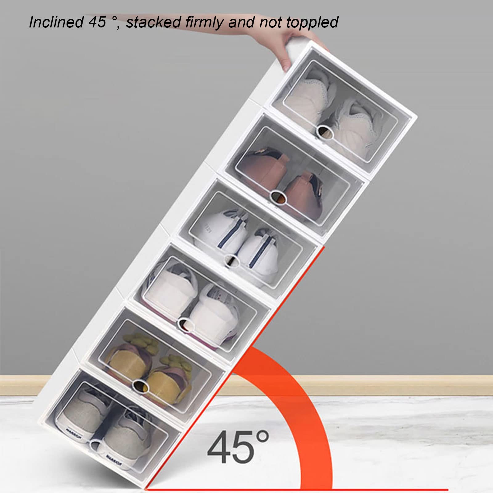 Cajas de almacenamiento para zapatos, caja de zapatos de plástico transparente apilable, tipo cajón de apertura frontal (D, 6 piezas)