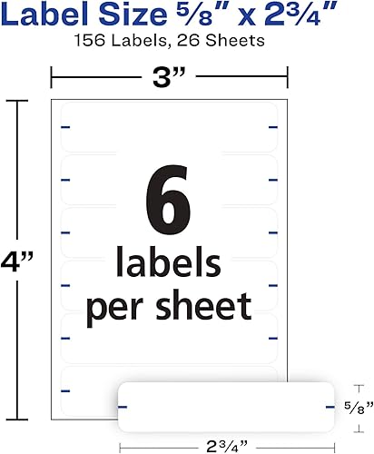 Miniatura 4 de Avery Etiquetas para carpetas de archivos, 5/8 pulgadas x 2-3/4 pulgadas, blancas, no imprimibles, 156 etiquetas en blanco en total (6141)