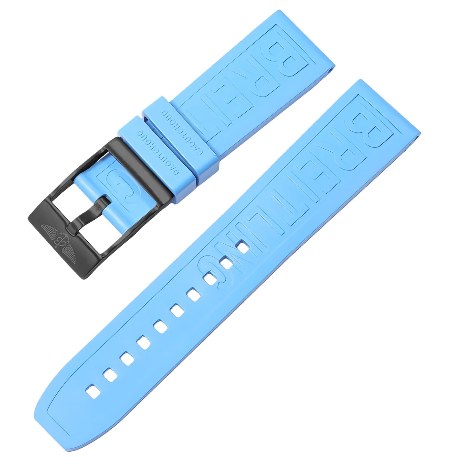 ROUHO Sweatproof Silicone Wristband Replacement Watchband Durable Rubber Watch Strap for Breitling Superocean Avenger-Light Blue + Black Buckle 24mm — image 1