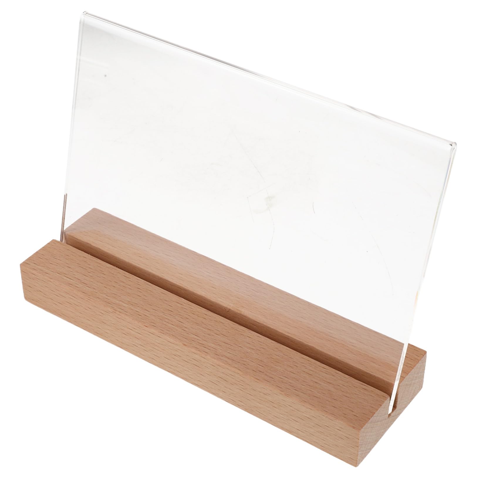 VILLCASE Soporte Para Portamenús Acrílico Transparente Horizontal Con Base De Madera Natural, Expositor De Sobremesa Para Restaurantes, Cafés y Eventos, Pack 5 Unidades A6