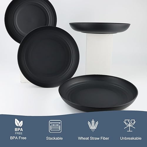 Miniatura 6 de Homienly Juego de 12 platos profundos alternativos para platos de plástico, aptos para microondas y lavavajillas, platos de paja de trigo para