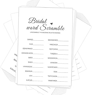 Bridal Shower Games-Bridal Word Scramble,Wedding Shower Games,50 Cards,Thick Paper,Minimalist