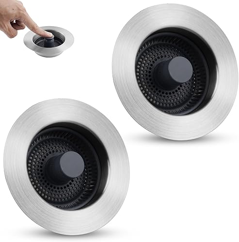 Miniatura 1 de Hygie Rinse Tapón de fregadero de cocina desplegable 3 en 1, 2 coladores de drenaje de fregadero de acero inoxidable #304 con barra de mango para