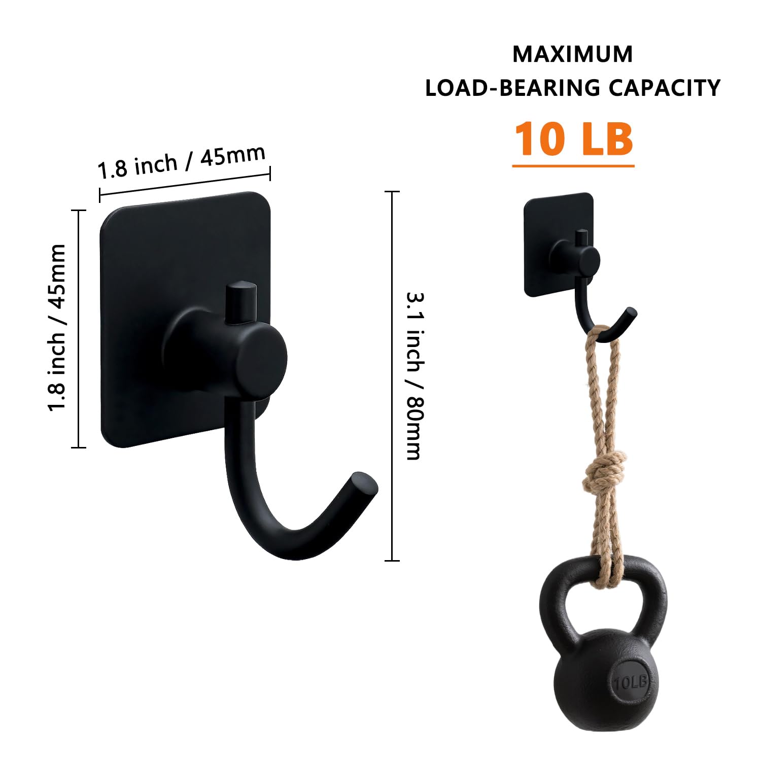 Freshfresh 4 Pack Self Adhesive Hooks Towel Hanger Stainless Steel Stick on Wall for Coat Robe Clothes Bathroom Shower Toiletries Kitchen Storage, Waterproof & Heavy Duty Sticky, Black