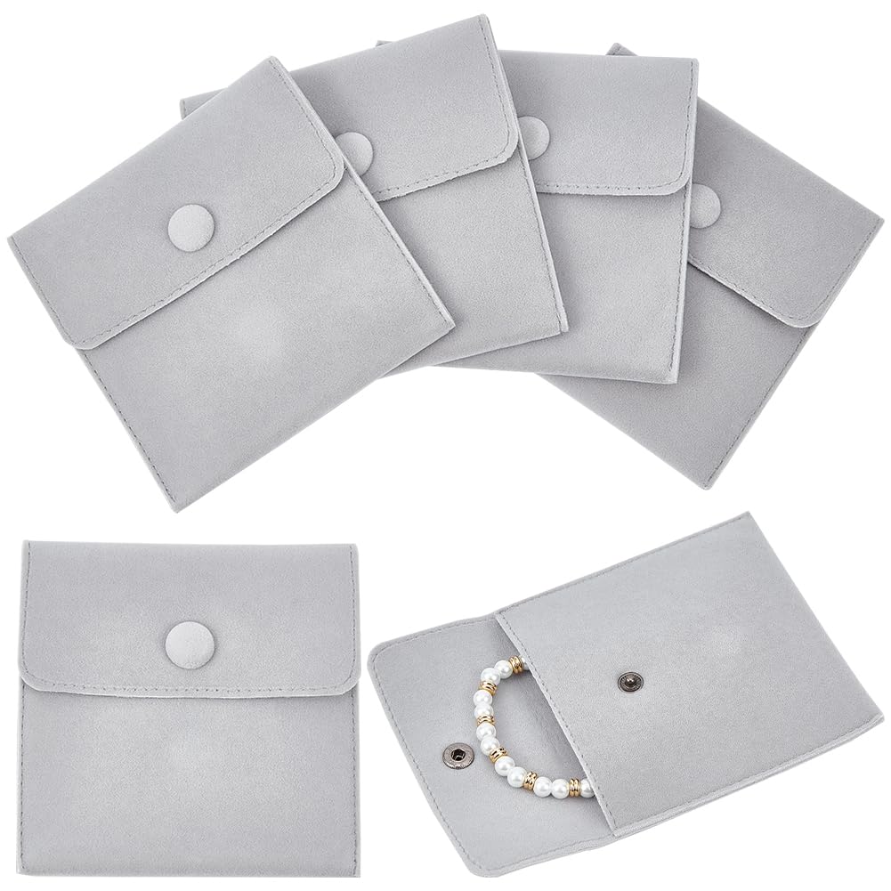 Beebeecraft 6Pcs Jewelry Pouch Grey Velvet Cloth Pouches Gift Storage Bag with Snap Fastener for Jewelry Necklace Bracelet Packing 10x10cm
